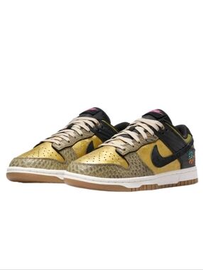 Nike Dunk Low Metallic Gold and Black with Gum Sole